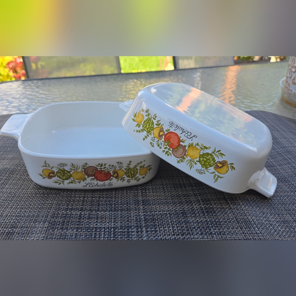 Vintage L'Echalote Collection Corningware White Casserole Dish x 2